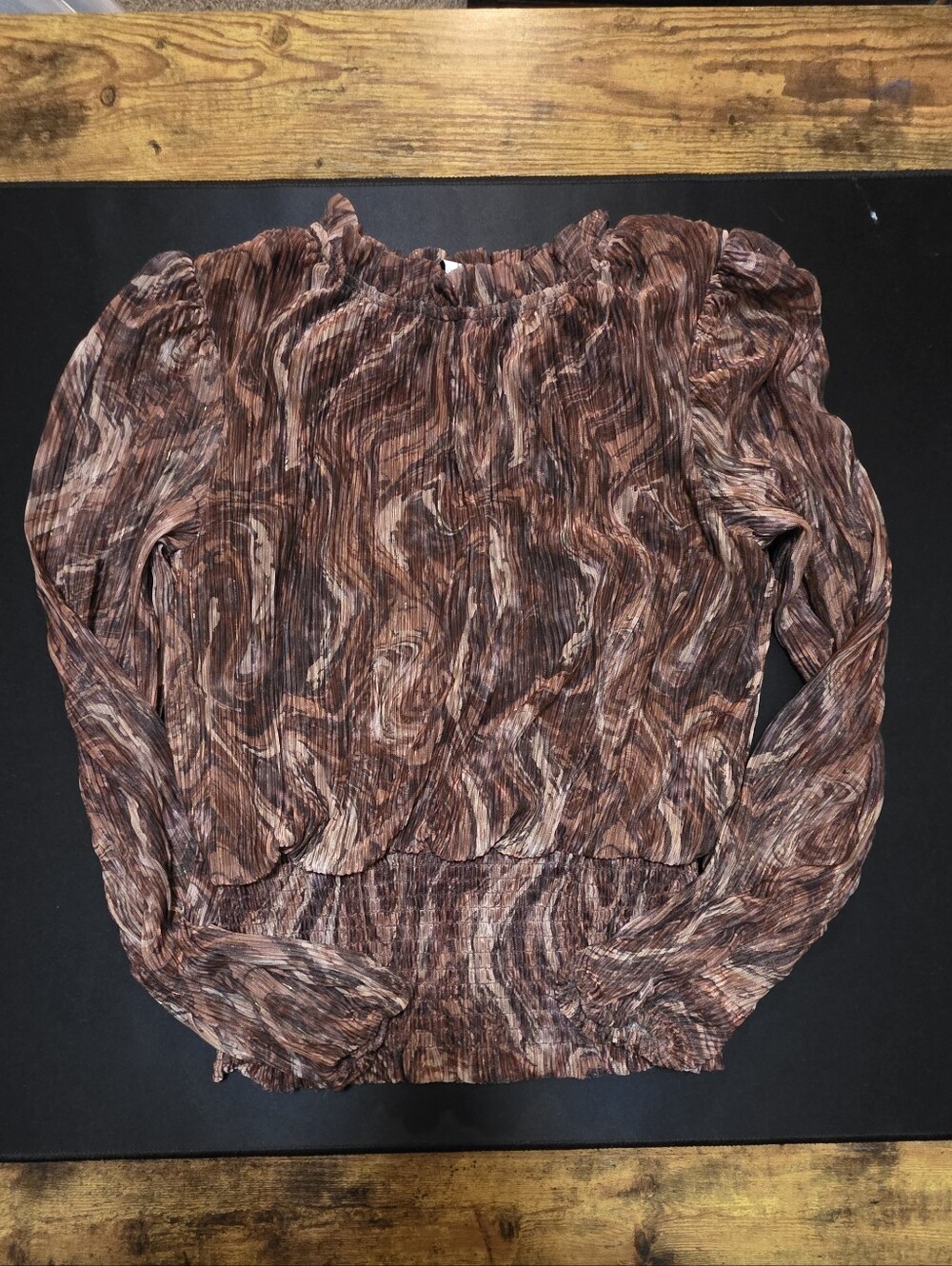 Joie Brown Marble-Print Long Sleeve Blouse